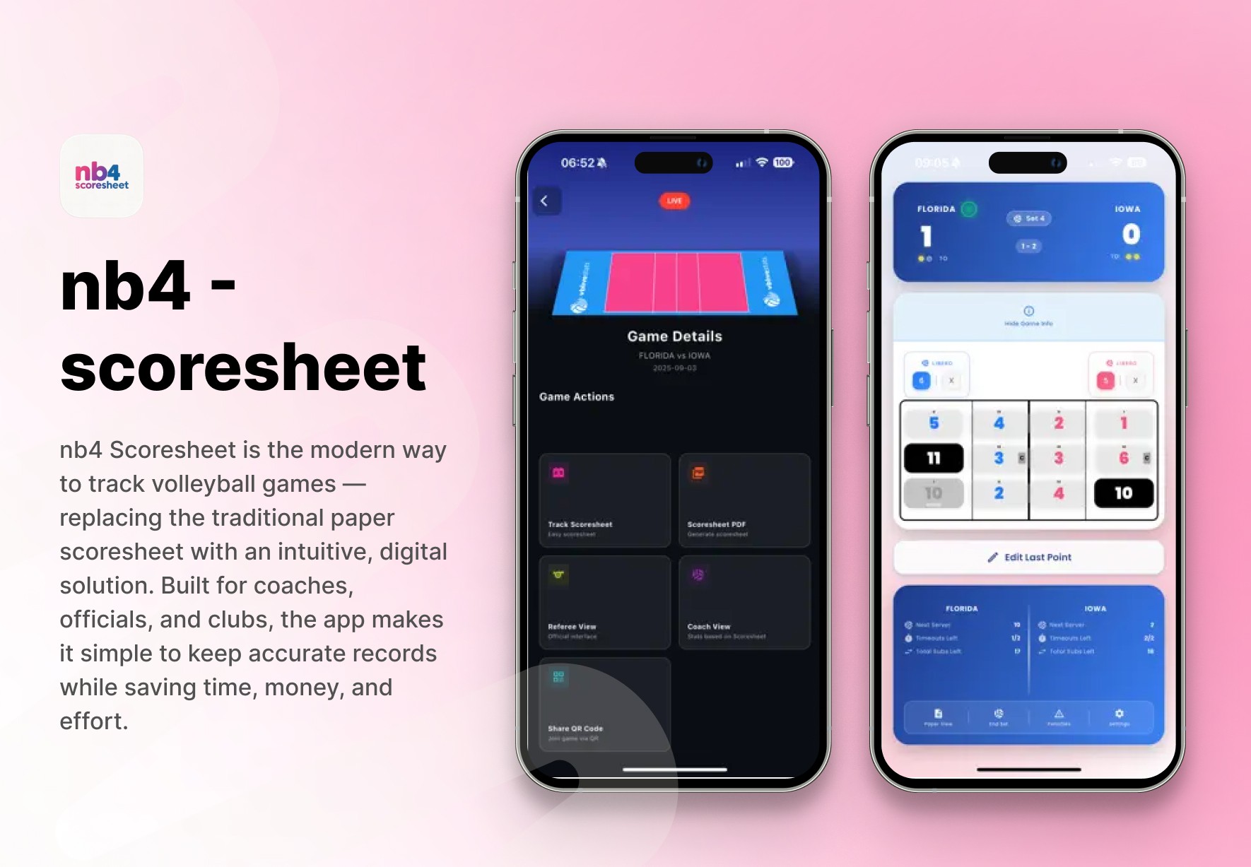 nb4 Scoresheet — Digital volleyball scoring used by real referees